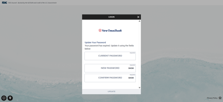 A screenshot of the “Update Your Password” page