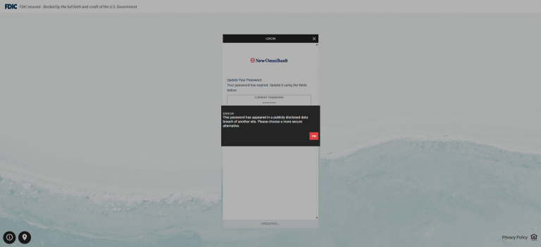 A screenshot of the “create your new password” page