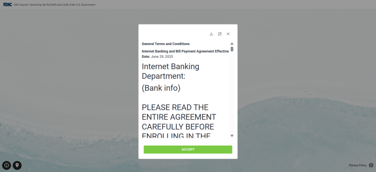 A screenshot of the “Internet Banking and Bill Payment Agreement” page