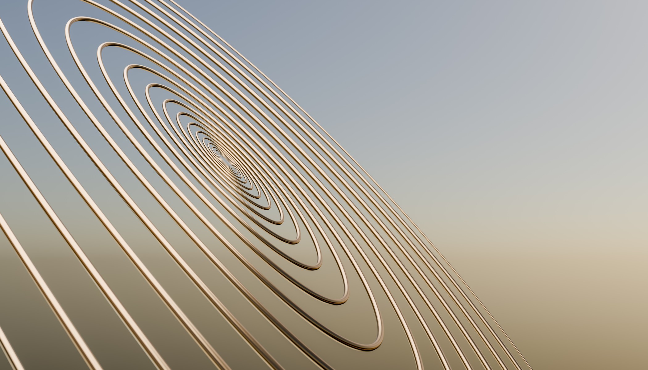 Golden concentric circles creating a mesmerizing spiral against a clear sky