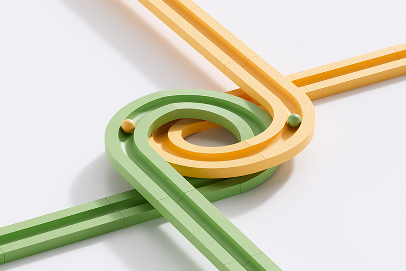 Conceptual illustration of spheres moving along an infinity-shaped path representing business efficiency and financial performance.